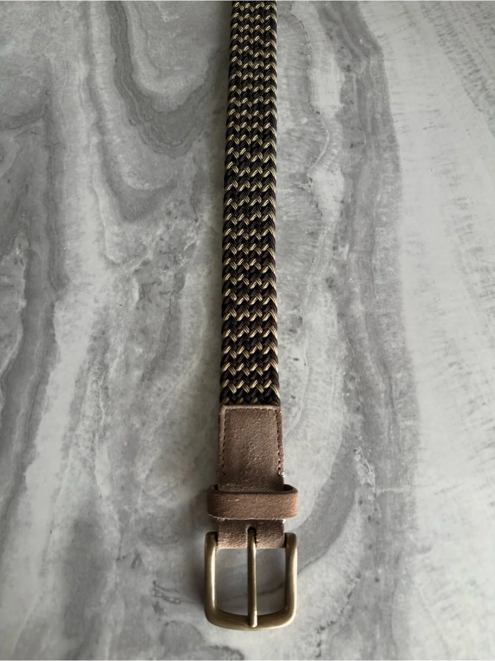 Made in Italy Brown Khaki Beige Braided Woven Stretch Belt Suede Buckle